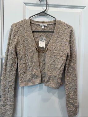 Blu Pepper Taupe Metallic Cropped Cardigan NWT Size M